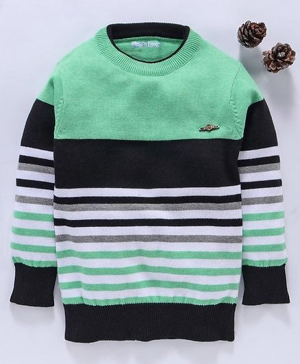 Mom's Love Full Sleeves Striped Pullover Sweater - Green