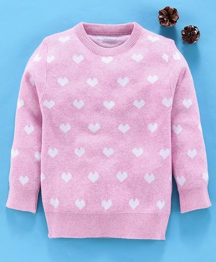 Mom's Love Full Sleeves Sweater Heart Design - Pink