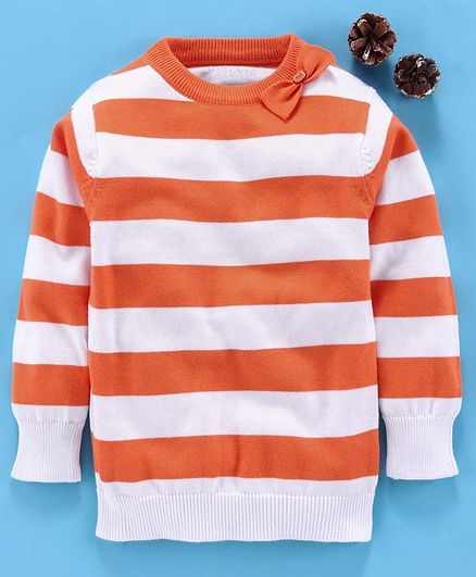 Mom's Love Full Sleeves Striped Pullover Sweater - Orange