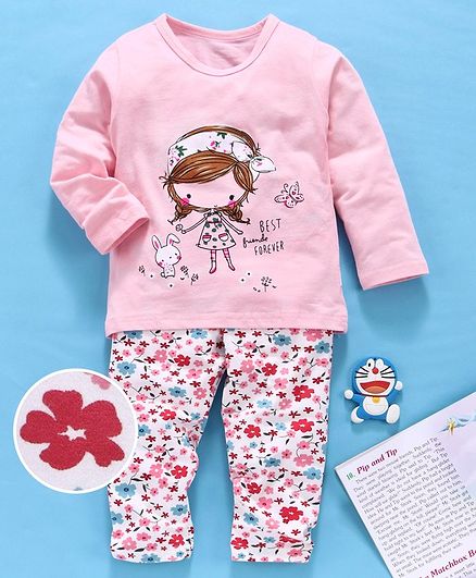 Kookie Kid Full Sleeves Night Suit Girl Print - Pink