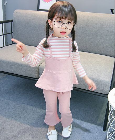 Kookie Kids Full Sleeves Striped Top & Bottoms - Pink