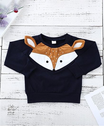Kookie Kids Full Sleeves Sweatshirt Fox Applique With 3D Ears - Navy Blue