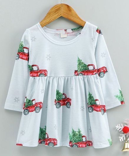 Kookie Kids Full Sleeves Frock Car Print - Blue