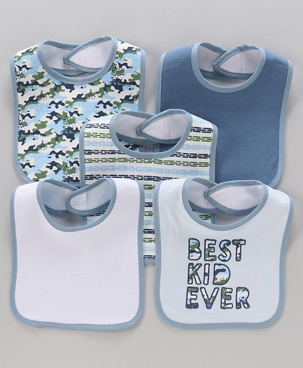 Knitted Bibs Pack of 5 - Blue