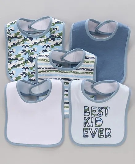 Knitted Bibs Pack of 5 - Blue