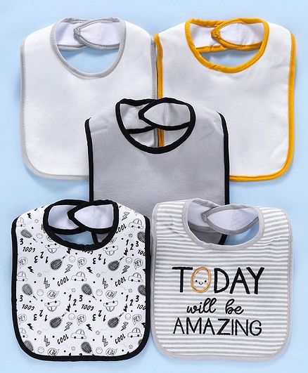 Knitted Bibs Pack of 5 - White & Multicolor