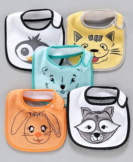 Terry Printed Bibs Pack of 5 - Multicolor