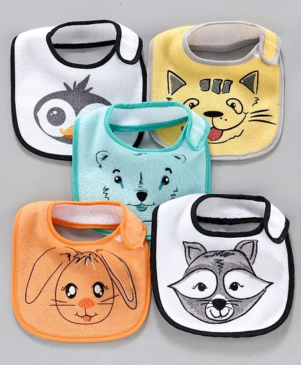 Terry Printed Bibs Pack of 5 - Multicolor