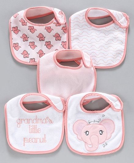 Terry Printed Bibs Pack of 5 - Pink