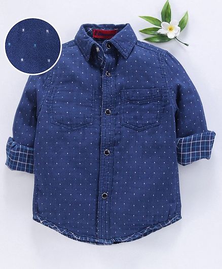 UFO Polka Dot Printed Full Sleeves Shirt - Navy Blue