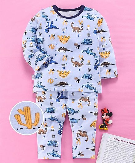 Kookie Kids Full Sleeves Night Suit Dinosaurs Print - Light Blue