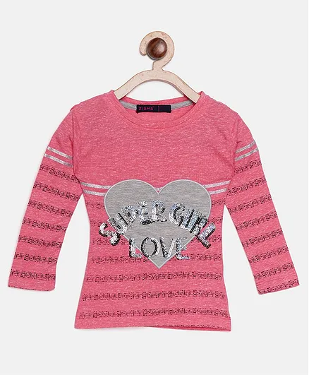Ziama Full Sleeves Super Girl Love Print Top - Pink