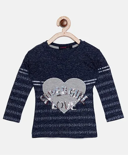 Ziama Full Sleeves Super Girl Love Print Top - Navy Blue
