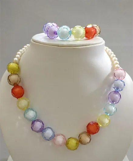 Tiny Closet Glass Beads Necklace & Bracelet Set - Multi Color