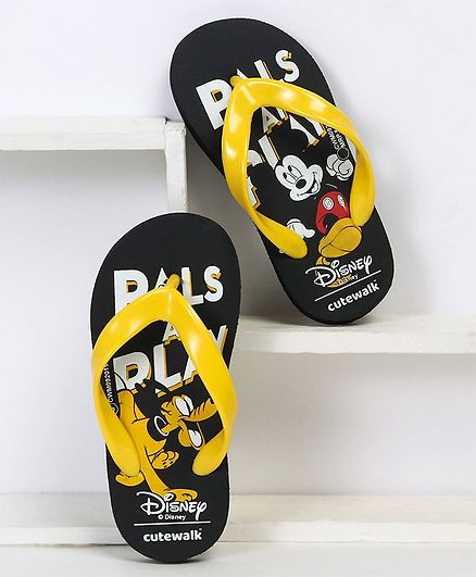 Cute Walk by Babyhug Flip Flops Mickey & Friends Print - Black