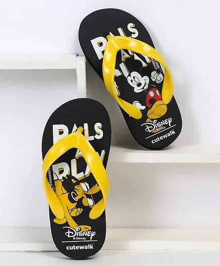 Cute Walk by Babyhug Flip Flops Mickey & Friends Print - Black