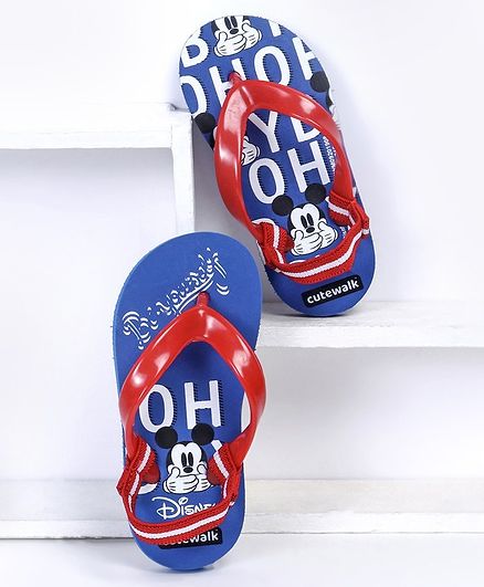 Cute Walk by Babyhug Flip Flops With Backstrap Mickey Mouse Print - Blue