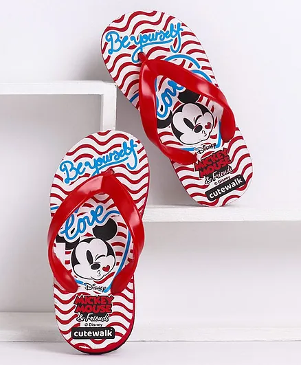 Cute Walk by Babyhug Flip Flops Mickey Mouse Print - Red