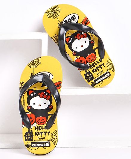 Cute Walk by Babyhug Flip Flops Hello Kitty Print - Yellow