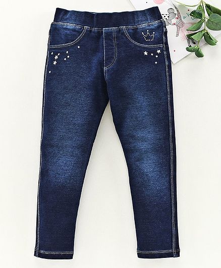 Vitamins Full Length Jeans Text Print - Dark Blue