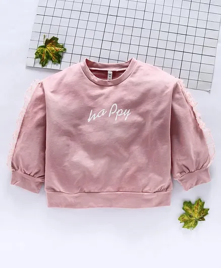 Lekeer Kids Full Sleeves Sweatshirt Happy Print - Pink