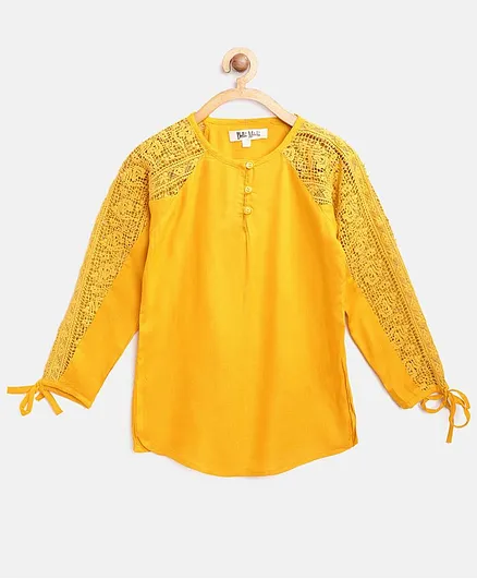 Bella Moda Lace Detailed Full Sleeves Top - Yellow