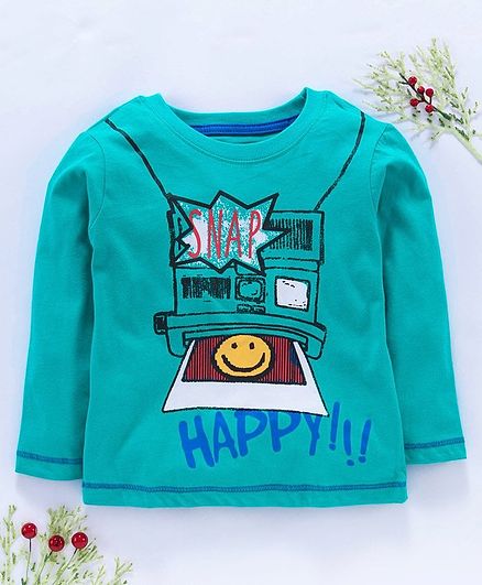 Kookie Kids Full Sleeves Tee Camera Print - Teal