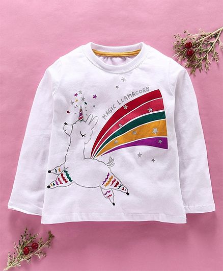Kookie Kids Full Sleeves Tee Unicorn Print - White