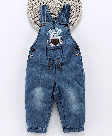 Kookie Kid Sleeveless Dungaree Style Romper Zebra Patch - Blue