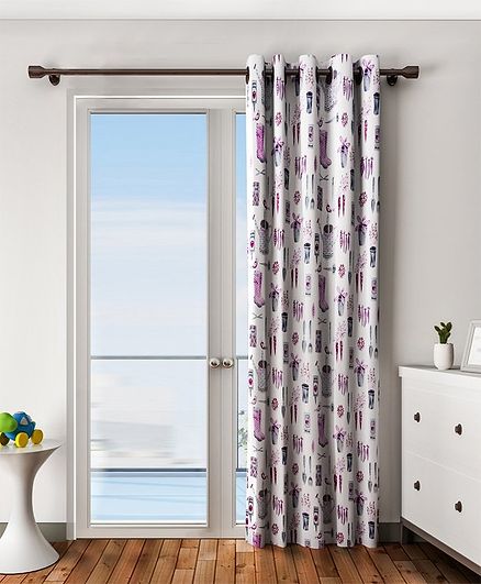 Urban Dream Eyelet Curtain Farm Print - Purple And Grey
