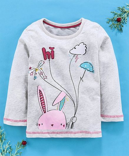 Kookie Kids Full Sleeves Tee Bunny Print - Light Grey
