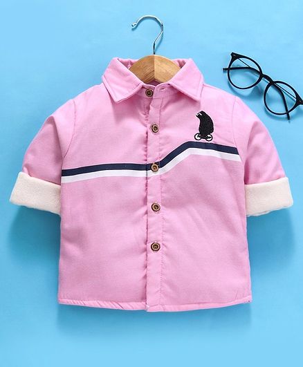 Kookie Kid Full Sleeves Embroidered Shirt - Pink