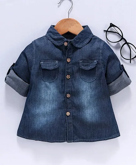 Reiki Trees Full Sleeves Denim Shirt - Dark Blue