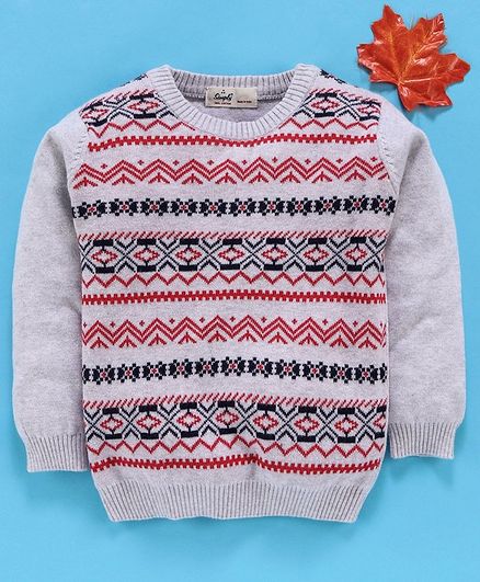 Simply Full Sleeves Sweater Self Design - Grey