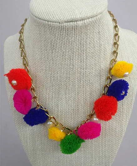 Tiny Closet Pom Pom Design Necklace - Multi Colour
