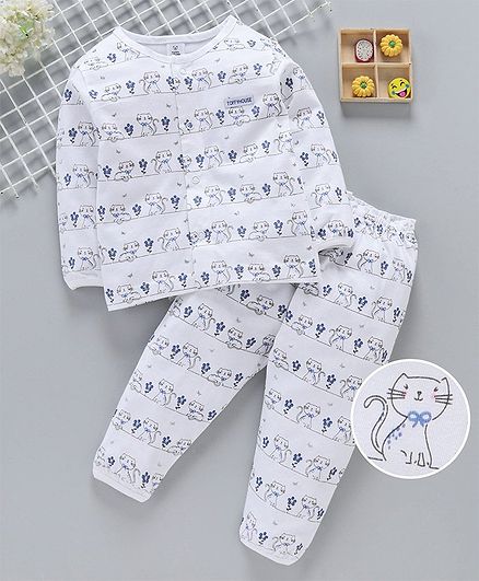 ToffyHouse Full Sleeves Printed Night Suit - White