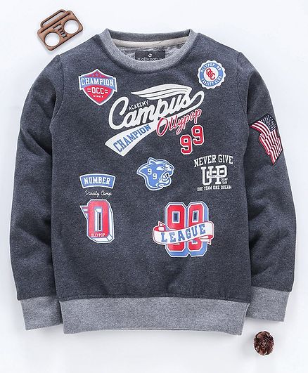 Ollypop Full Sleeves Sweatshirt Sport Logo Print - Dark Grey