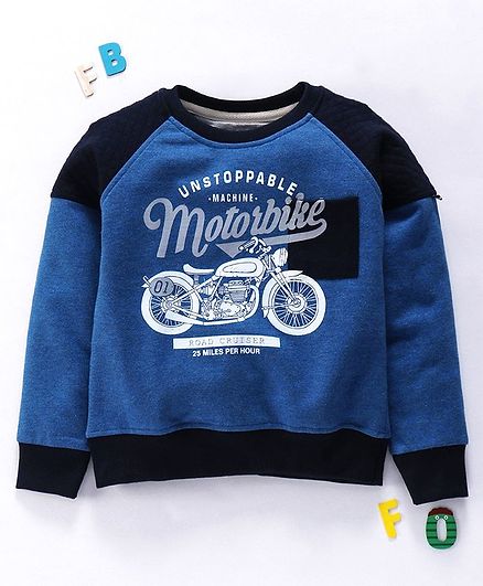Ollypop Full Sleeves Sweatshirts Motorbike Print - Blue