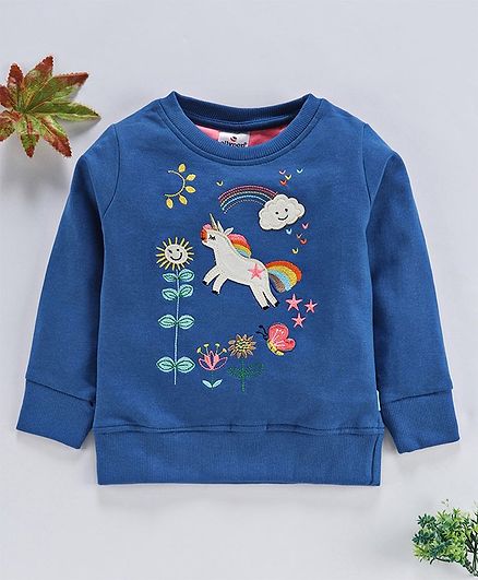 Ollypop Full Sleeves Sweatshirt Unicorn Print - Blue