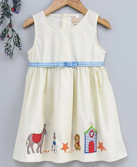 Smile Rabbit Sleeveless Frock Animal Patch - Light Yellow