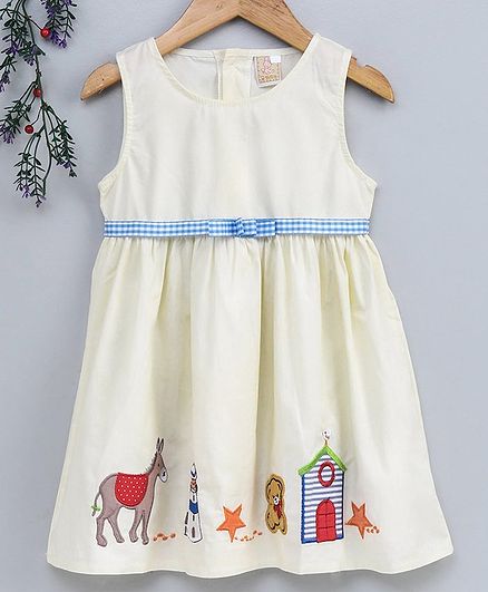 Smile Rabbit Sleeveless Frock Animal Patch - Light Yellow