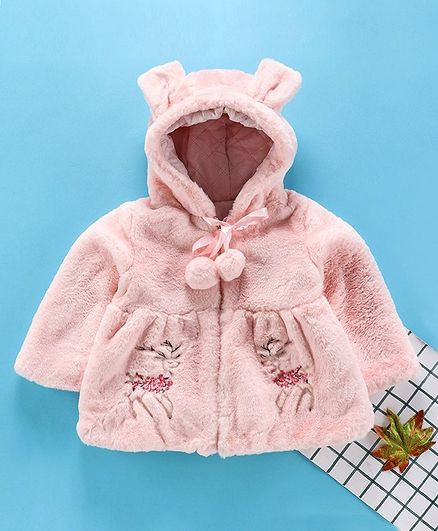 Kookie Kids Full Sleeves Faux Fur Hooded Jacket - Pink