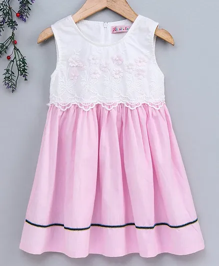 Smile Rabbit Sleeveless Frock Floral Applique - Light Pink