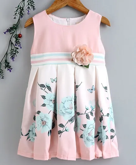 Smile Rabbit Sleeveless Floral Printed Frock - Light Pink