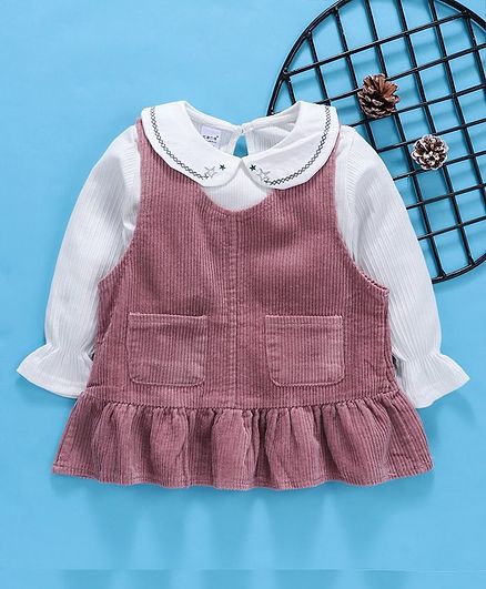 Kookie kids Frock With Full Sleeves Inner Tee - Pink