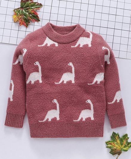 Kookie Kids Full Sleeves Sweater Dinosaur Print - Coral