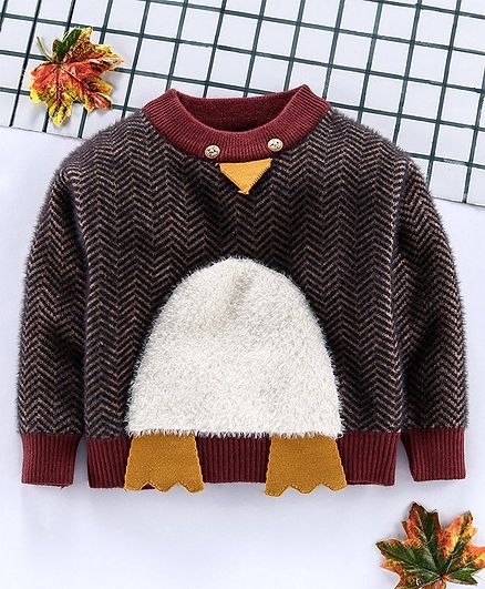Kookie Kids Full Sleeves Pullover Sweater Penguin Design - Brown