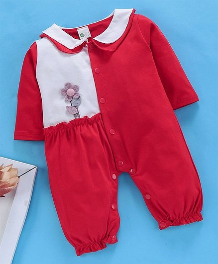 Kookie Kids Full Sleeves Romper Floral Motif - Red