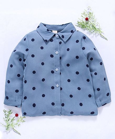 Kookie Kids Full Sleeves Shirt Polka Dot Print - Blue