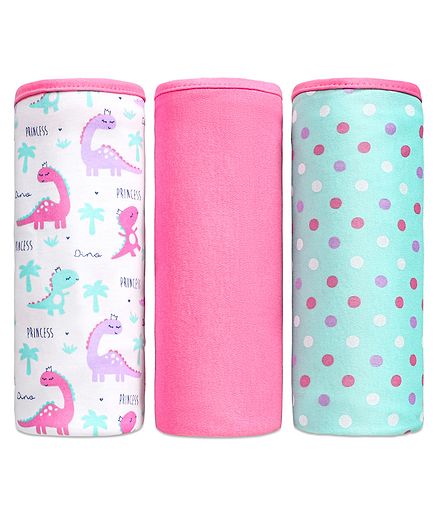 Babyhug 100% Cotton Wrapper Pack of 3 Dino Print - Pink Purple